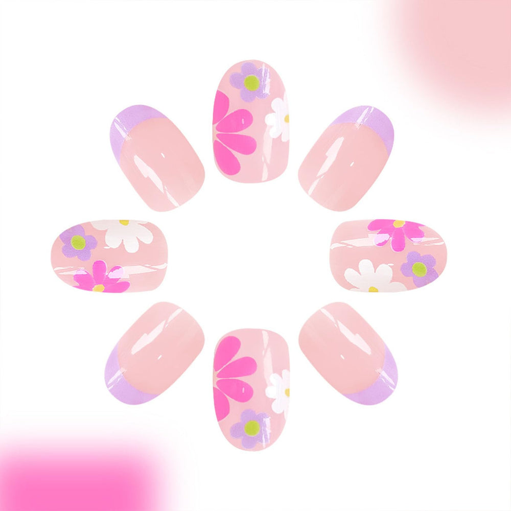 BDKAIWU uñas postizas tono piel rosado con detalles florales, aspecto suave.