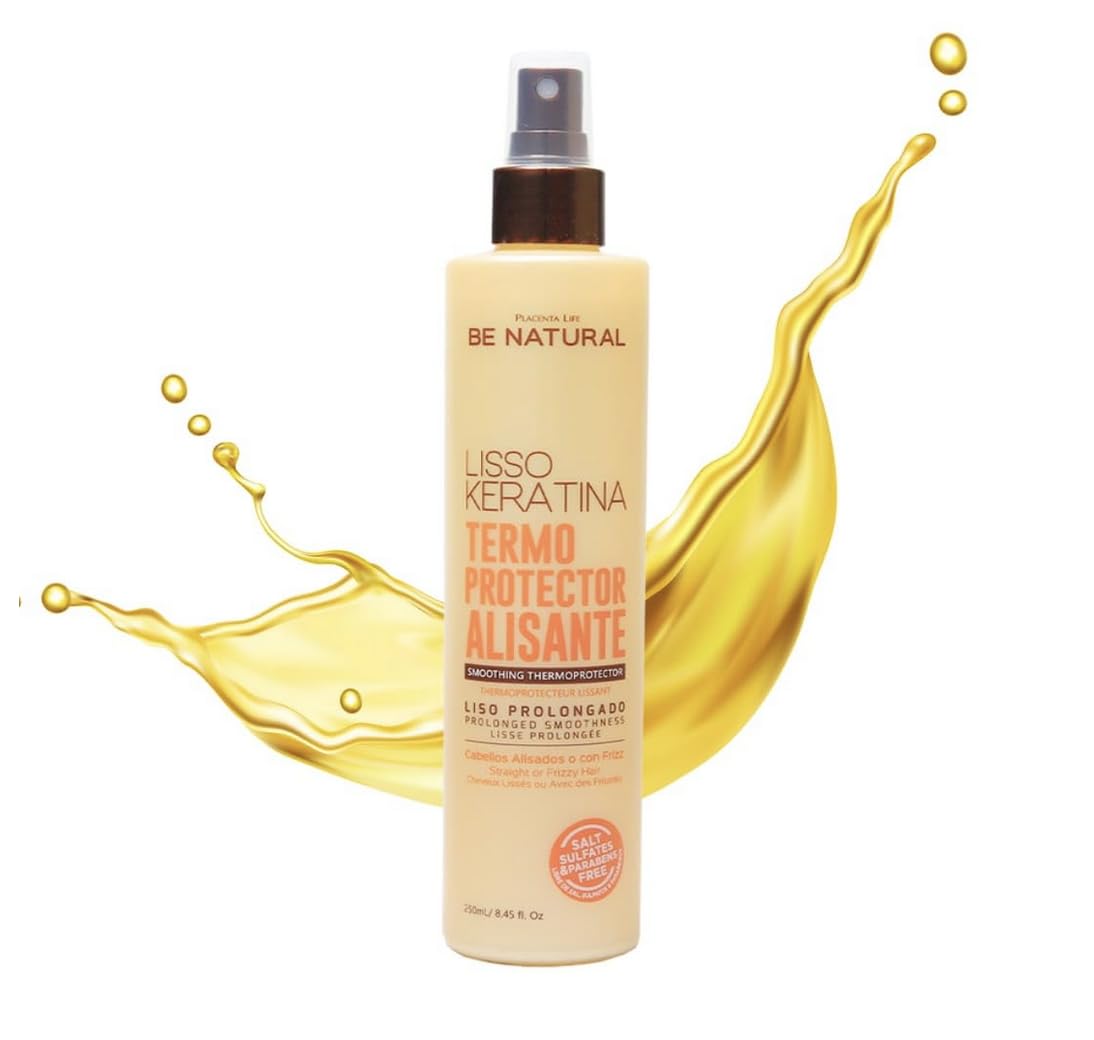 Be Natural Lisso Keratina: protector térmico en botella para un alisado suave y seguro.