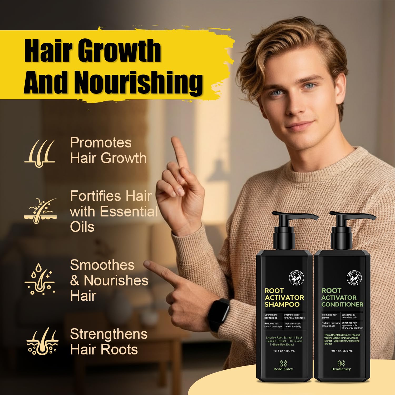 Beadlamey acondicionador activador, nutrición diaria para peinado suave.