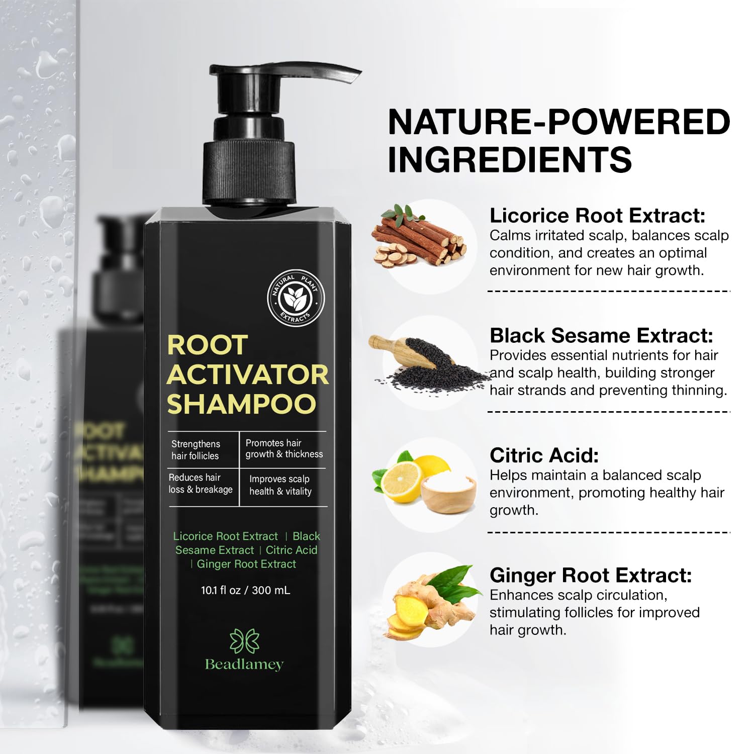 Beadlamey shampoing activateur de racines — mousse riche qui enveloppe les cheveux