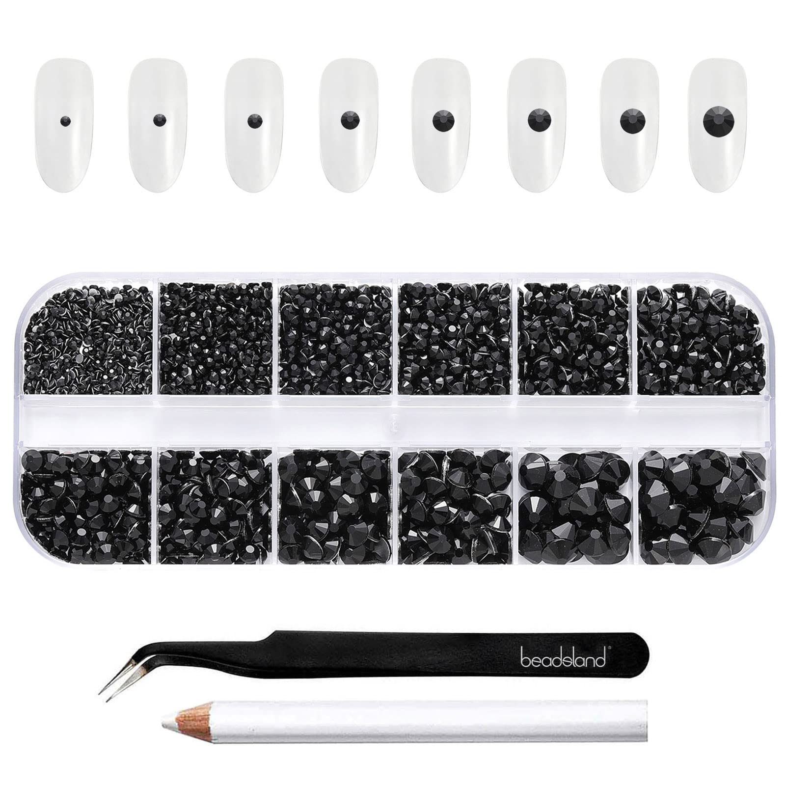 Beadsland cristales para uñas negro base plana con alto brillo