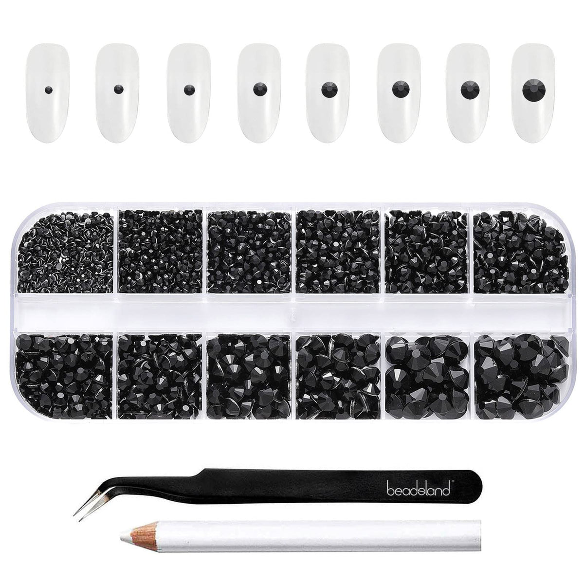 Beadsland cristales para uñas negro base plana con alto brillo