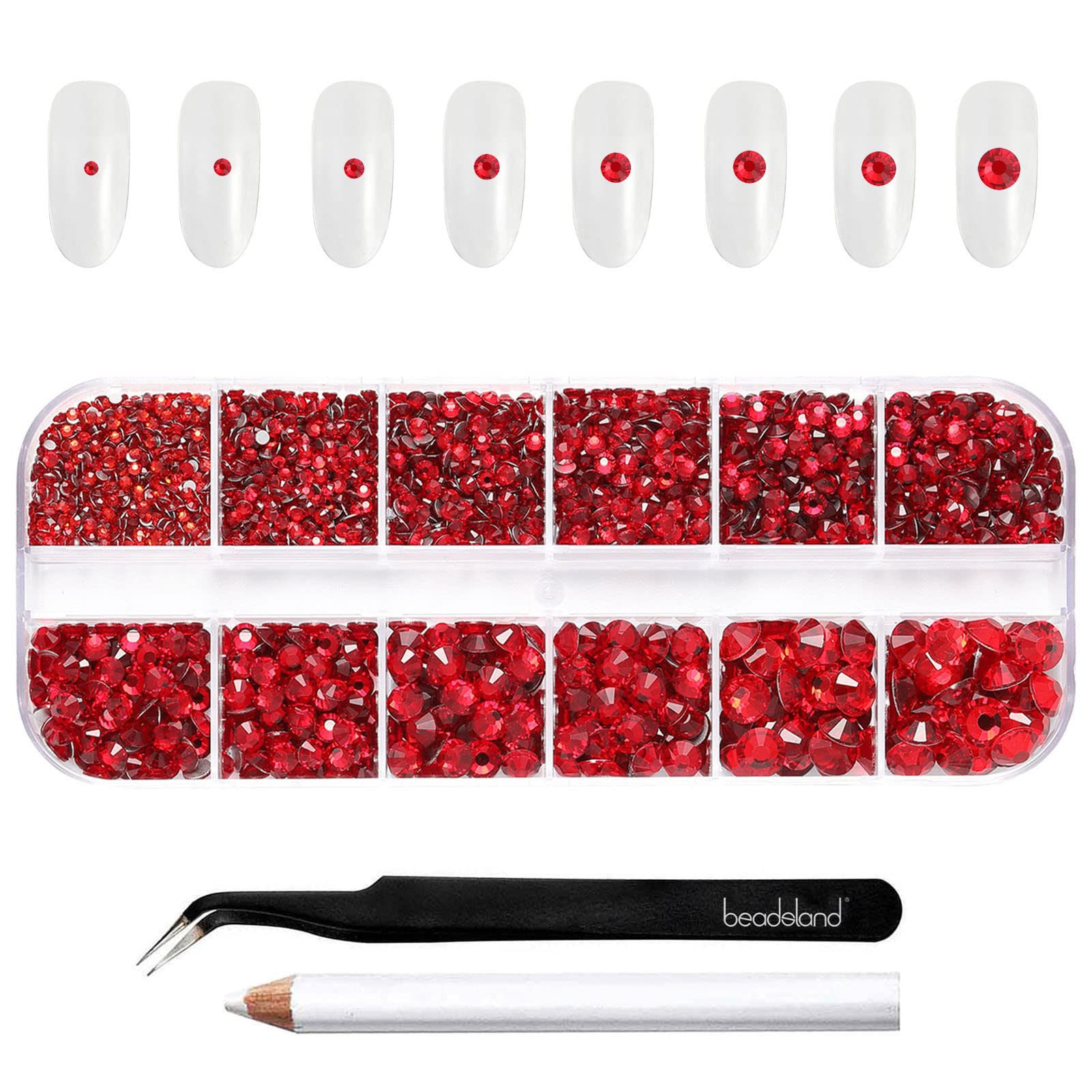 BEADSLAND rhinestones flatback rojas Siam para uñas con alto brillo