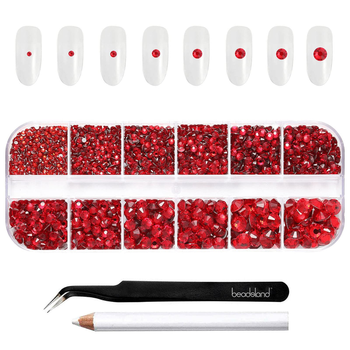 BEADSLAND rhinestones flatback rojas Siam para uñas con alto brillo