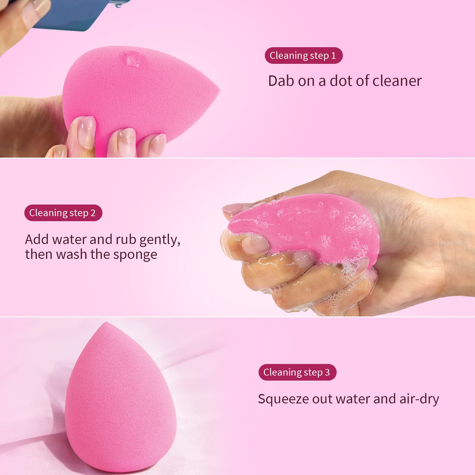 BEAKEY esponja lágrima rosa, compacta para bolsos y retoques en movimiento.
