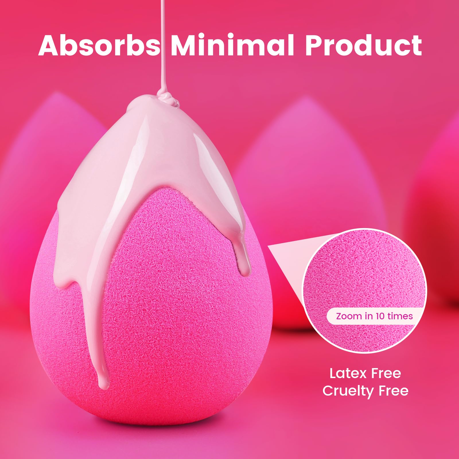 BEAKEY esponja maquillaje rosa con punta detallada para retoques.