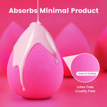 BEAKEY esponja maquillaje rosa con punta detallada para retoques.