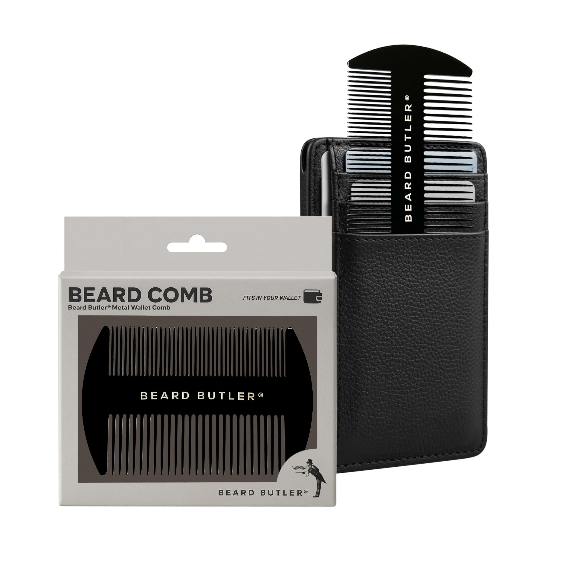 Beard Butler Original: peine metálico para billetera, diseño delgado para retoques rápidos