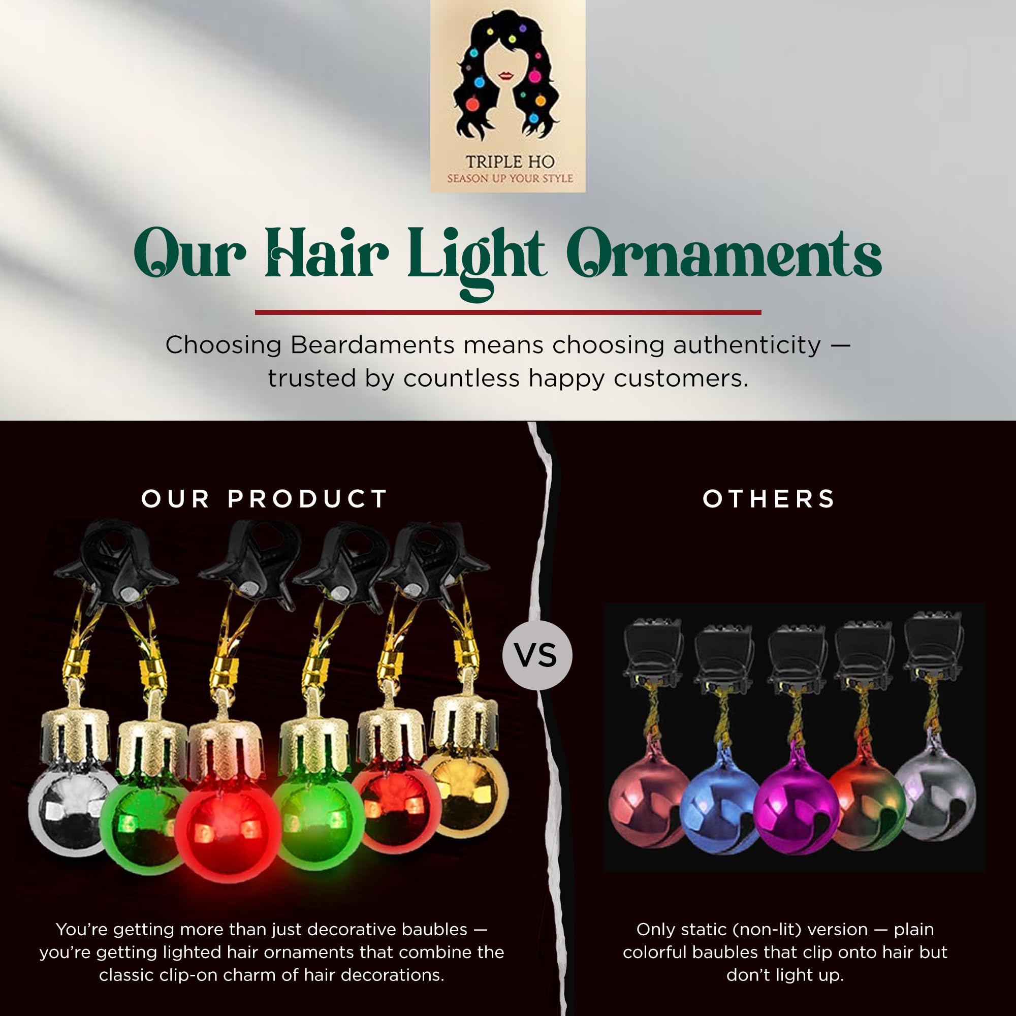 Beardaments luces navideñas en el cabello, rojo y verde, para look festivo