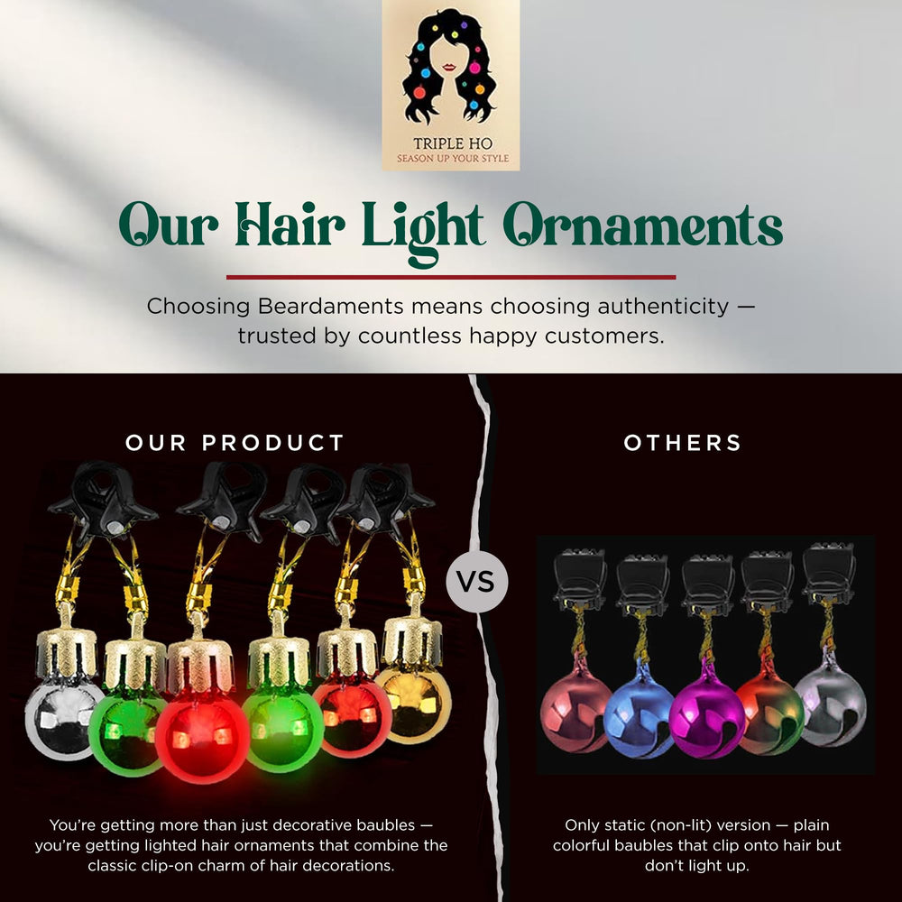 Beardaments luces navideñas en el cabello, rojo y verde, para look festivo