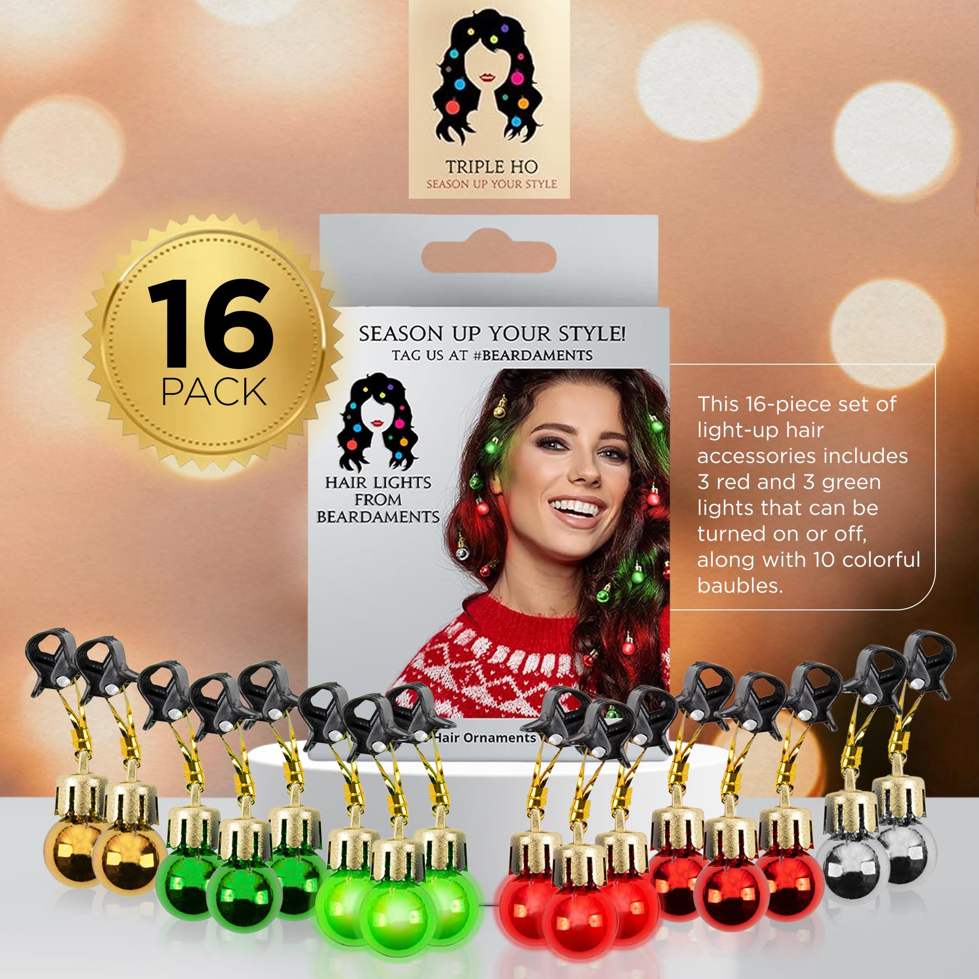 Beardaments ornamentos para cabello con bolas coloridas y brillo festivo