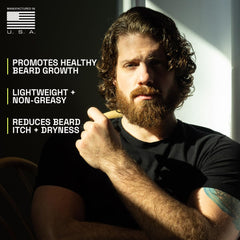 Dropper applying oil for skin nourishment under beard.