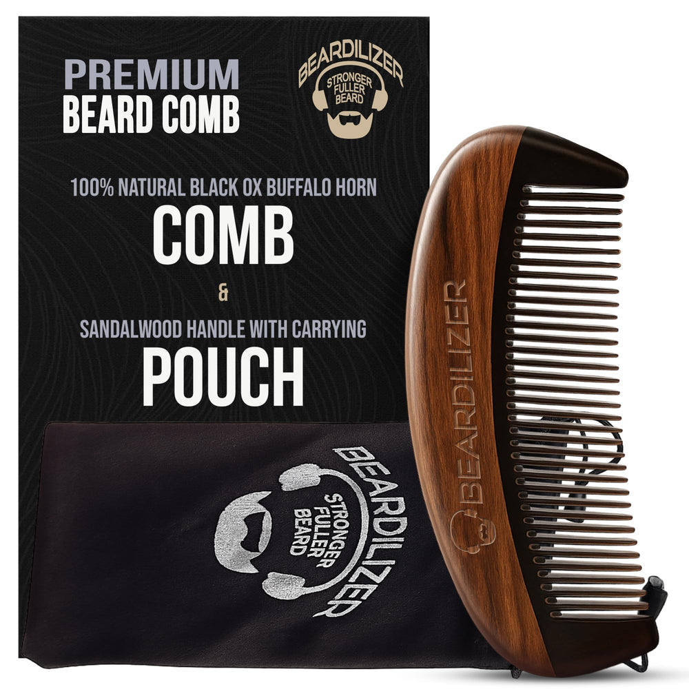 Beardilizer peine premium para barba con cuerno de búfalo negro, desenreda con suavidad sin estática.