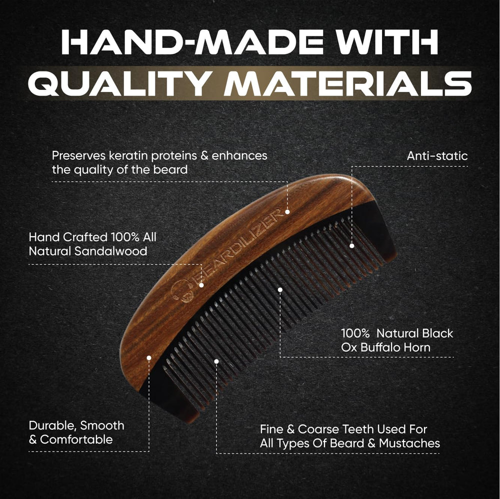 Beardilizer peine premium con dientes finos y gruesos, ideal para barbas de diferentes longitudes.