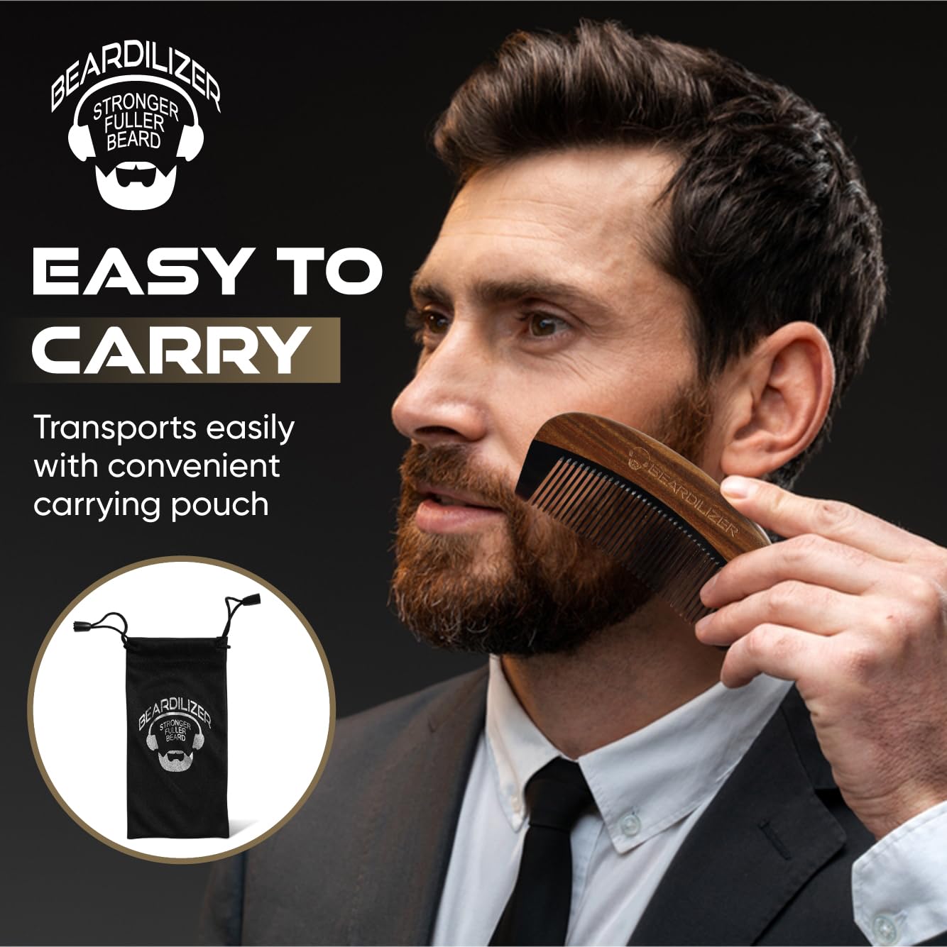 Beardilizer peine premium con madera de sándalo, diseño duradero para cuidado diario.
