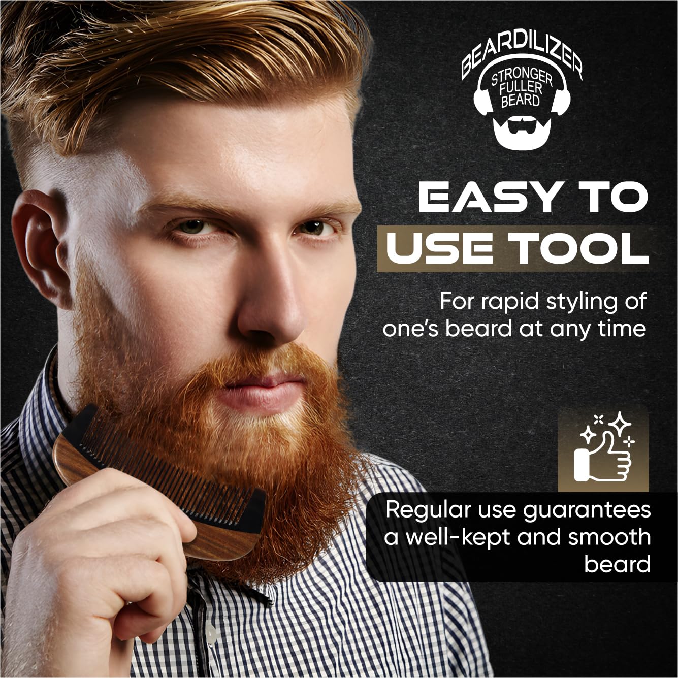Beardilizer peine premium, diseño compacto para uso diario y barba suave.