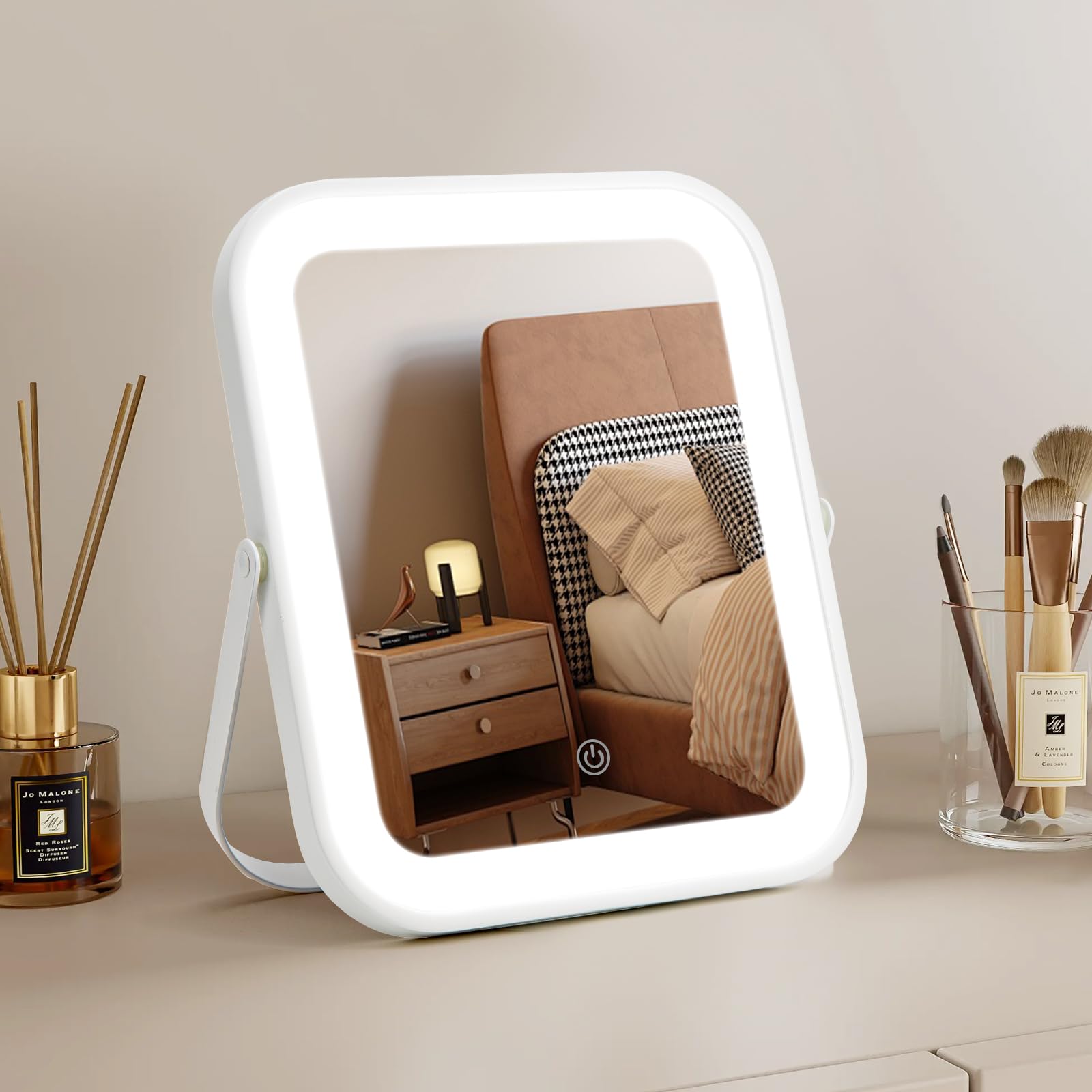 Bearolve espejo maquillaje luces 8x10 frontal para retoques rápidos con iluminación nítida.