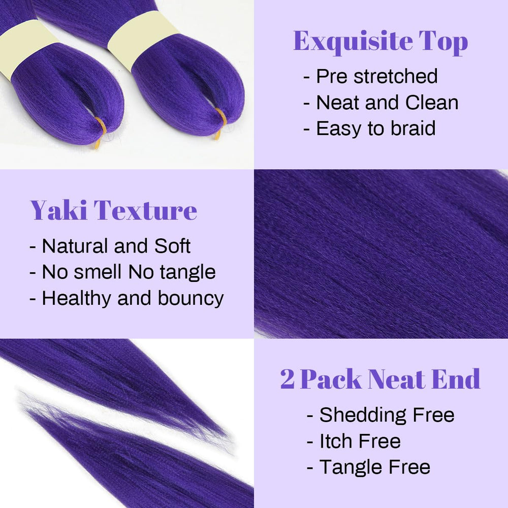 Beauday textura morada tipo Yaki, acabado suave para trenzas brillantes.