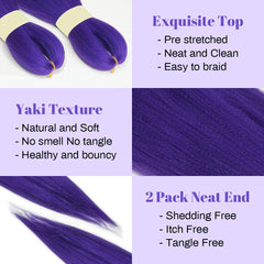 Beauday textura morada tipo Yaki, acabado suave para trenzas brillantes.