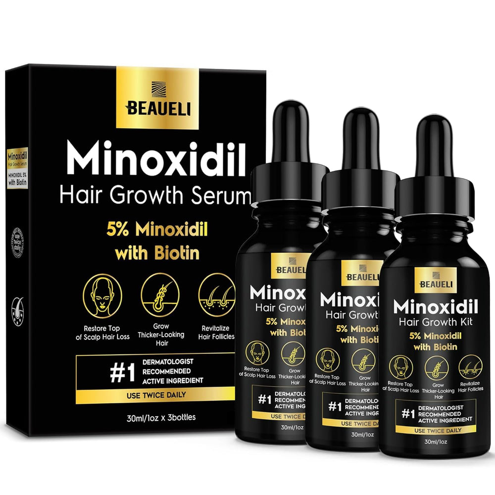 Beaueli Minoxidil 5% en 3-pack para densidad capilar potencial