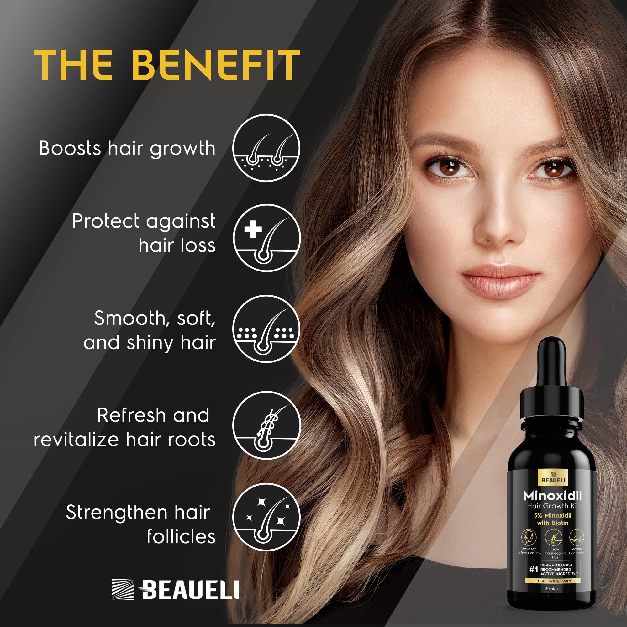 Beaueli Minoxidil textura líquida sin grasa para uso diario