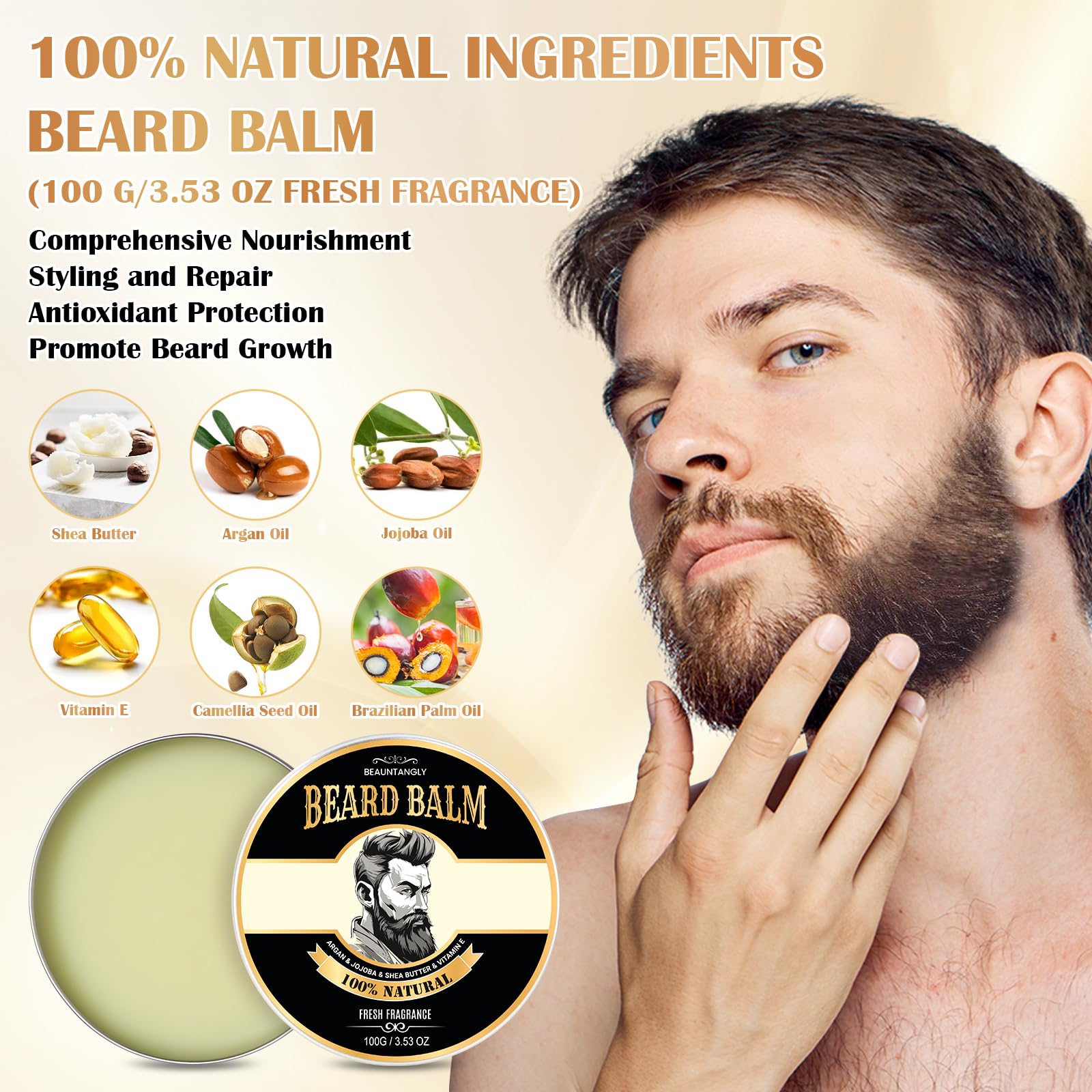Beauntangly balsamo barba aplicacion a mano, facilita la distribución.