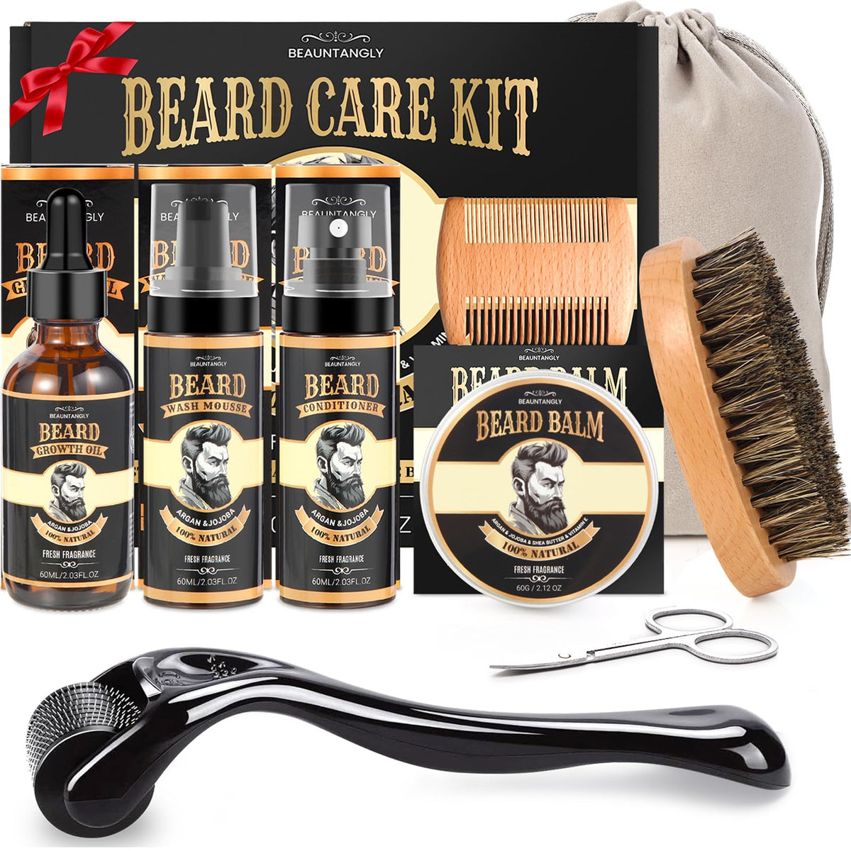 Beauntangly kit crecimiento barba aceite: nutrición suave para barba.