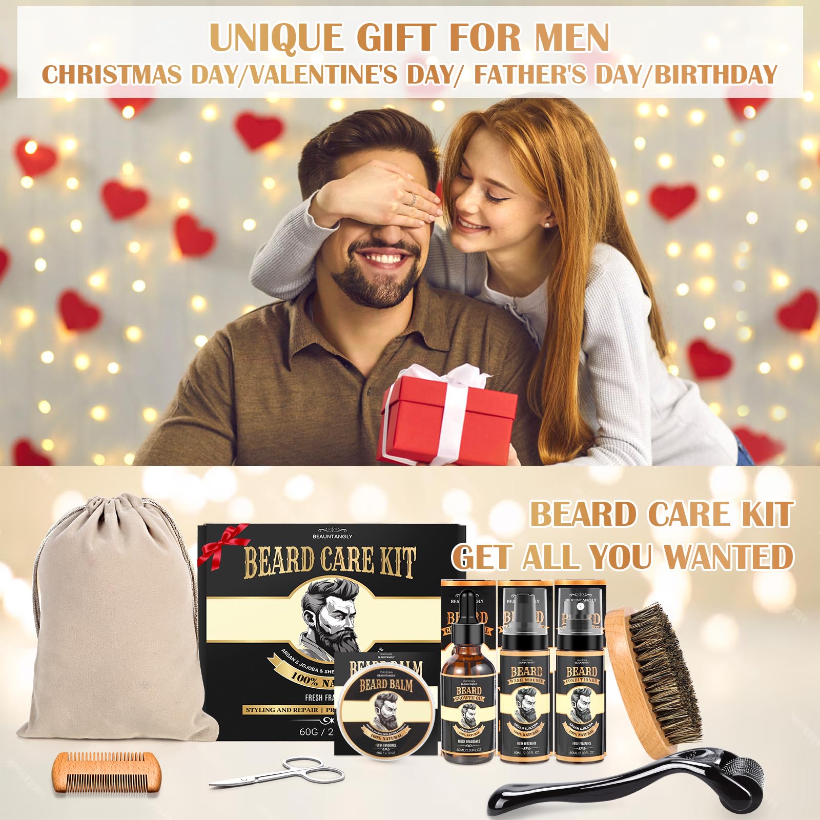 Beauntangly kit crecimiento barba bolsa viaje: almacenamiento práctico para rutina móvil.