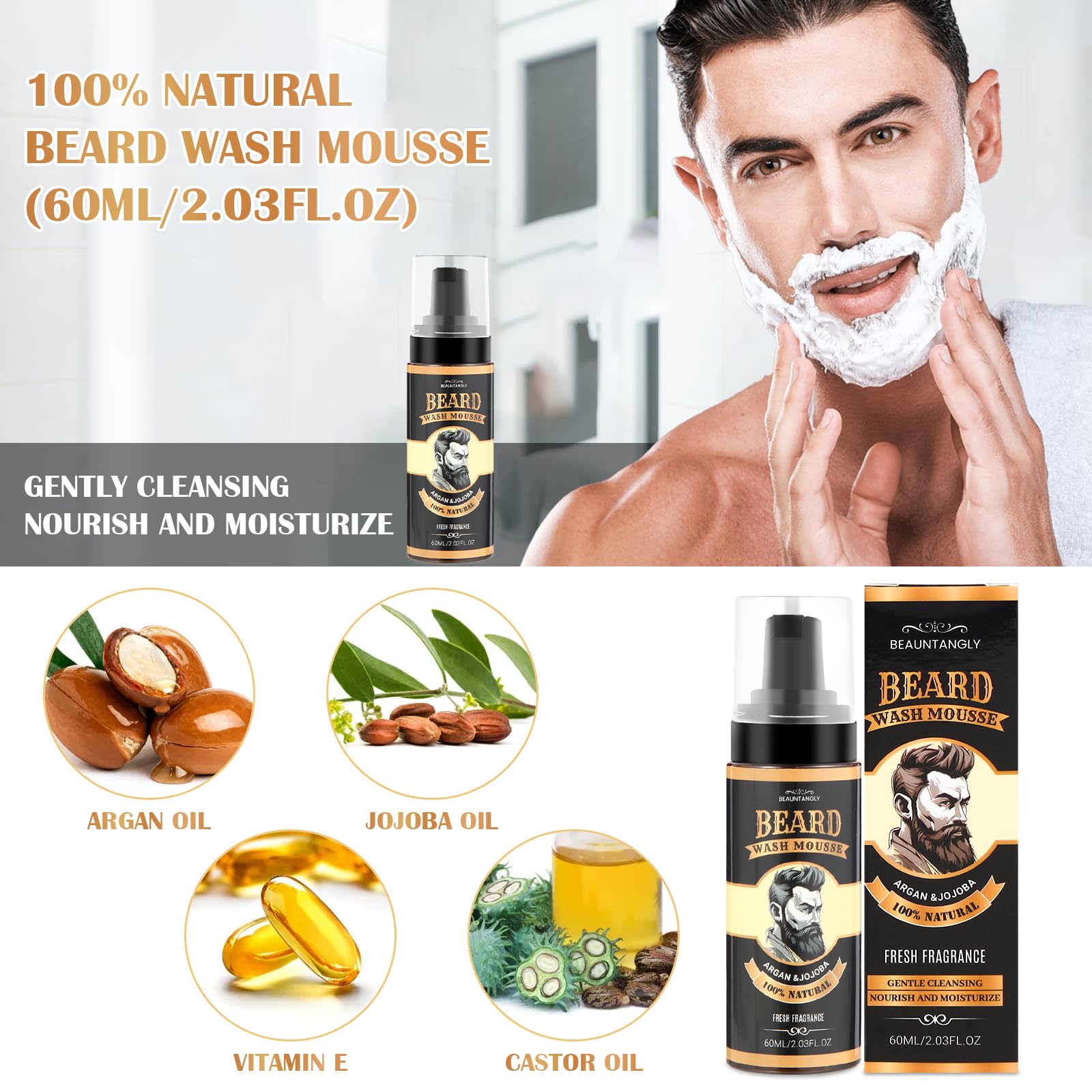 Beauntangly kit crecimiento barba cepillo: distribución uniforme para mejor absorción.