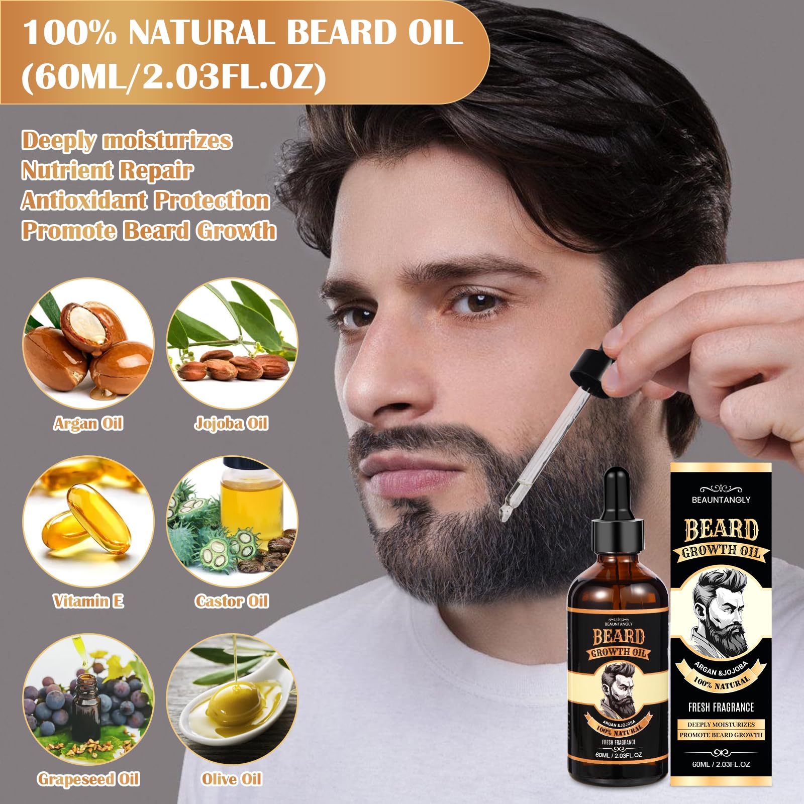 Beauntangly kit crecimiento barba champu: limpieza suave preservando aceites.
