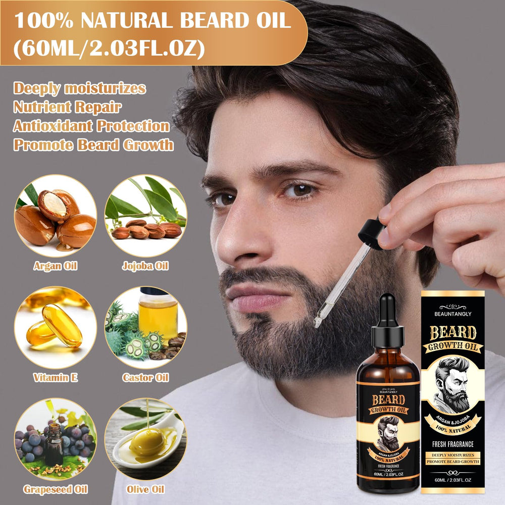 Beauntangly kit crecimiento barba champu: limpieza suave preservando aceites.