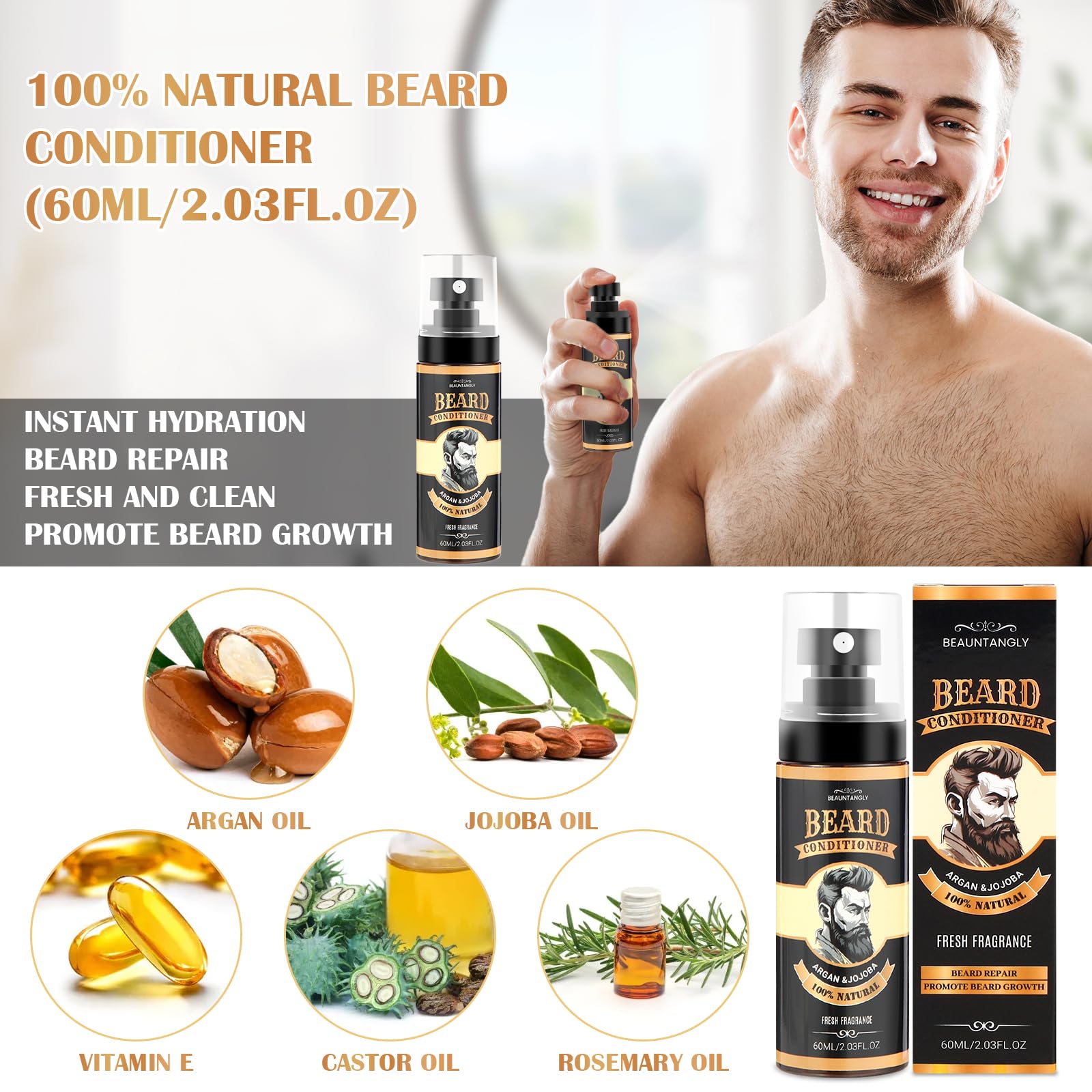 Beauntangly kit crecimiento barba peine: desenreda y define la forma.