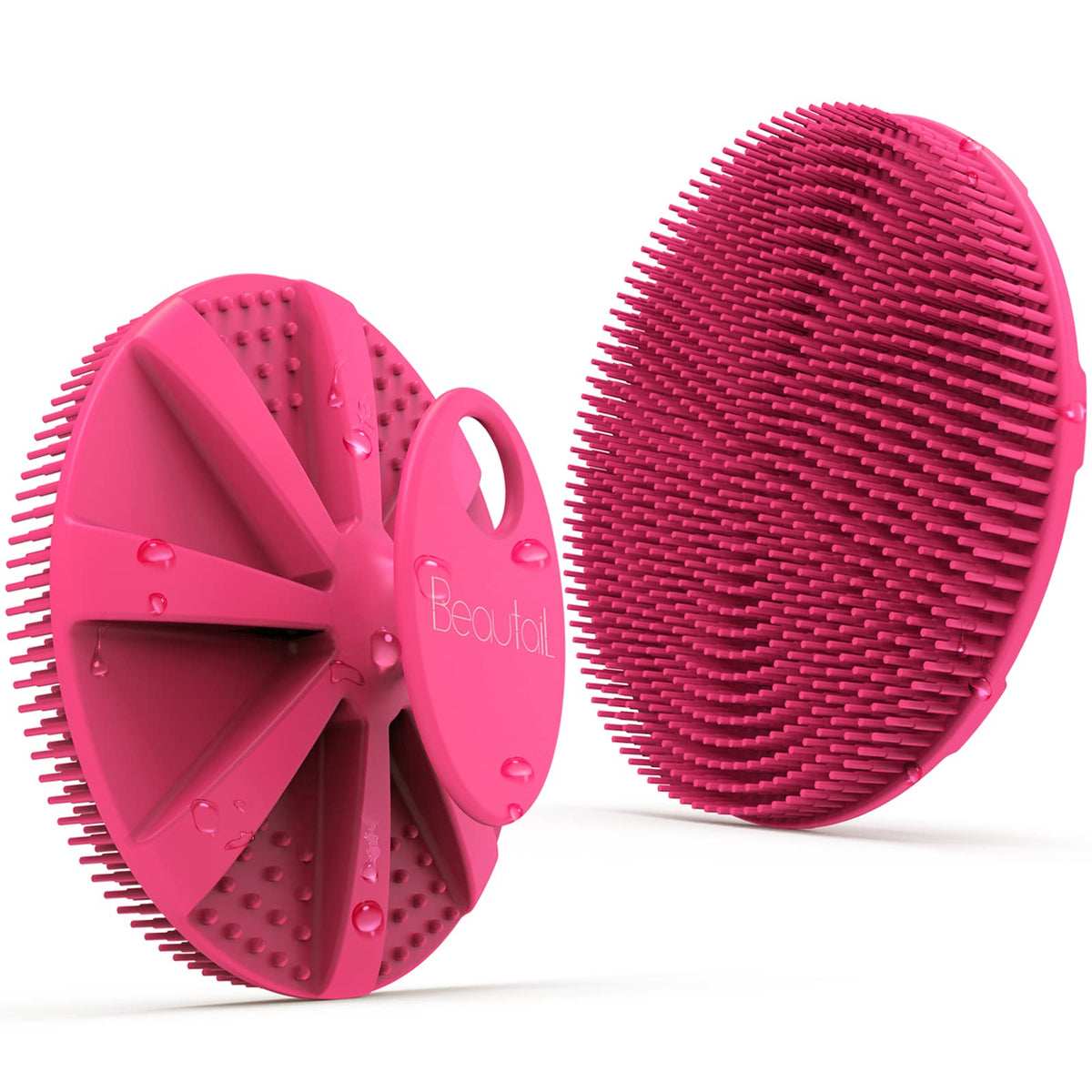 BEAUTAIL esponja corporal de silicona rosa para exfoliación suave en la ducha.