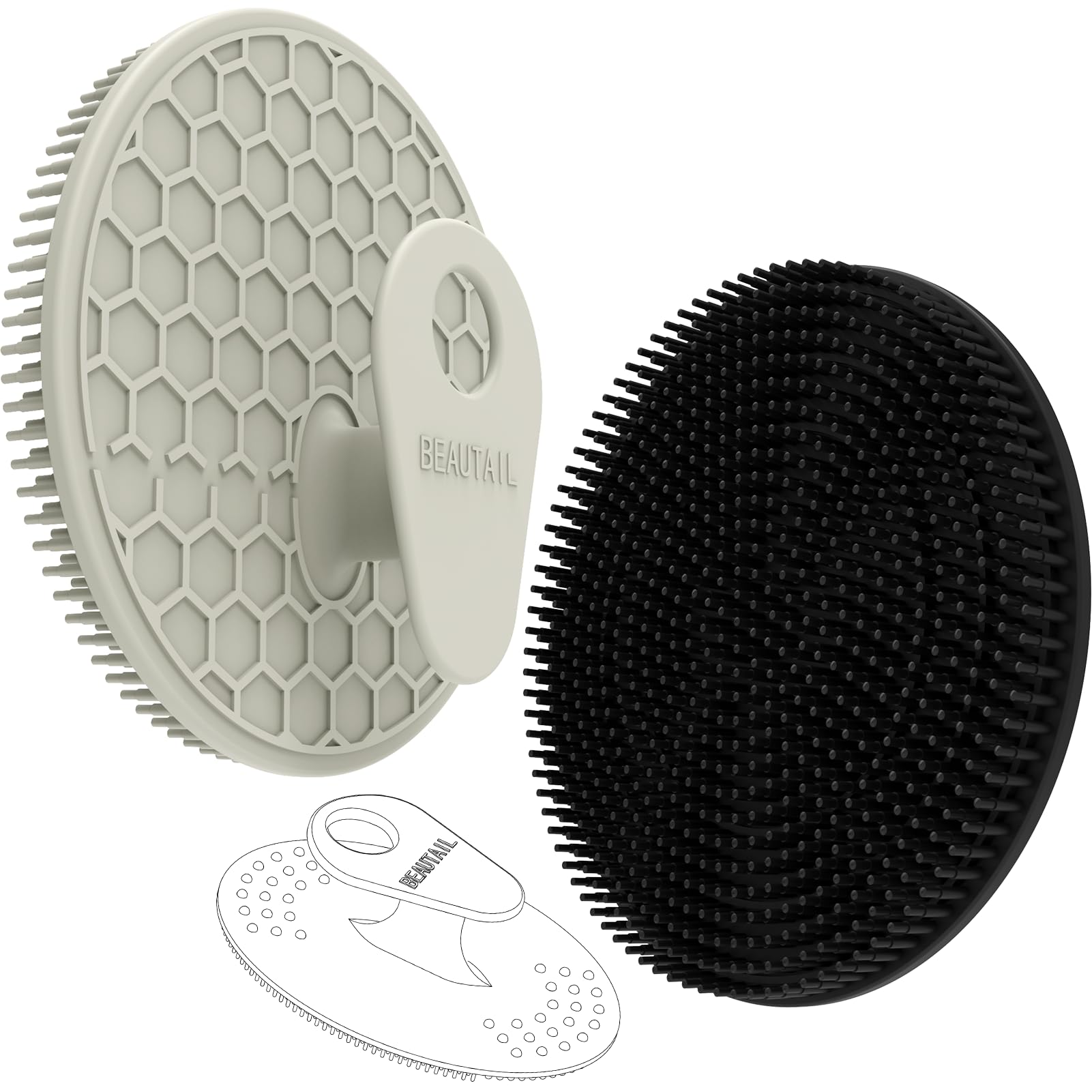 BEAUTAIL set silicona para cuerpo y cara, 3 piezas, higiene superior y exfoliación suave