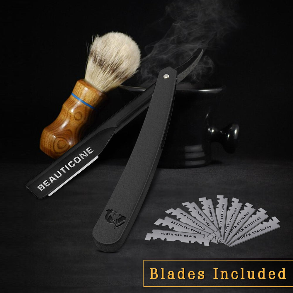 Beauticone navaja recta barbero mango ergonómico mejora control y comodidad.
