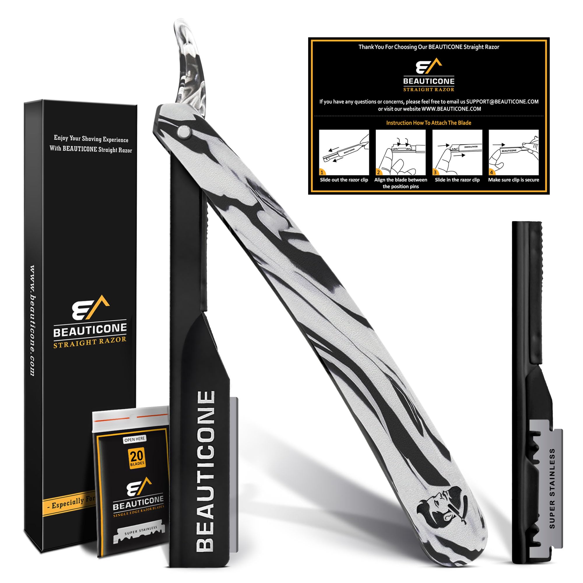Navaja recta Beauticone para barbero con estuche regalo, almacenamiento seguro.