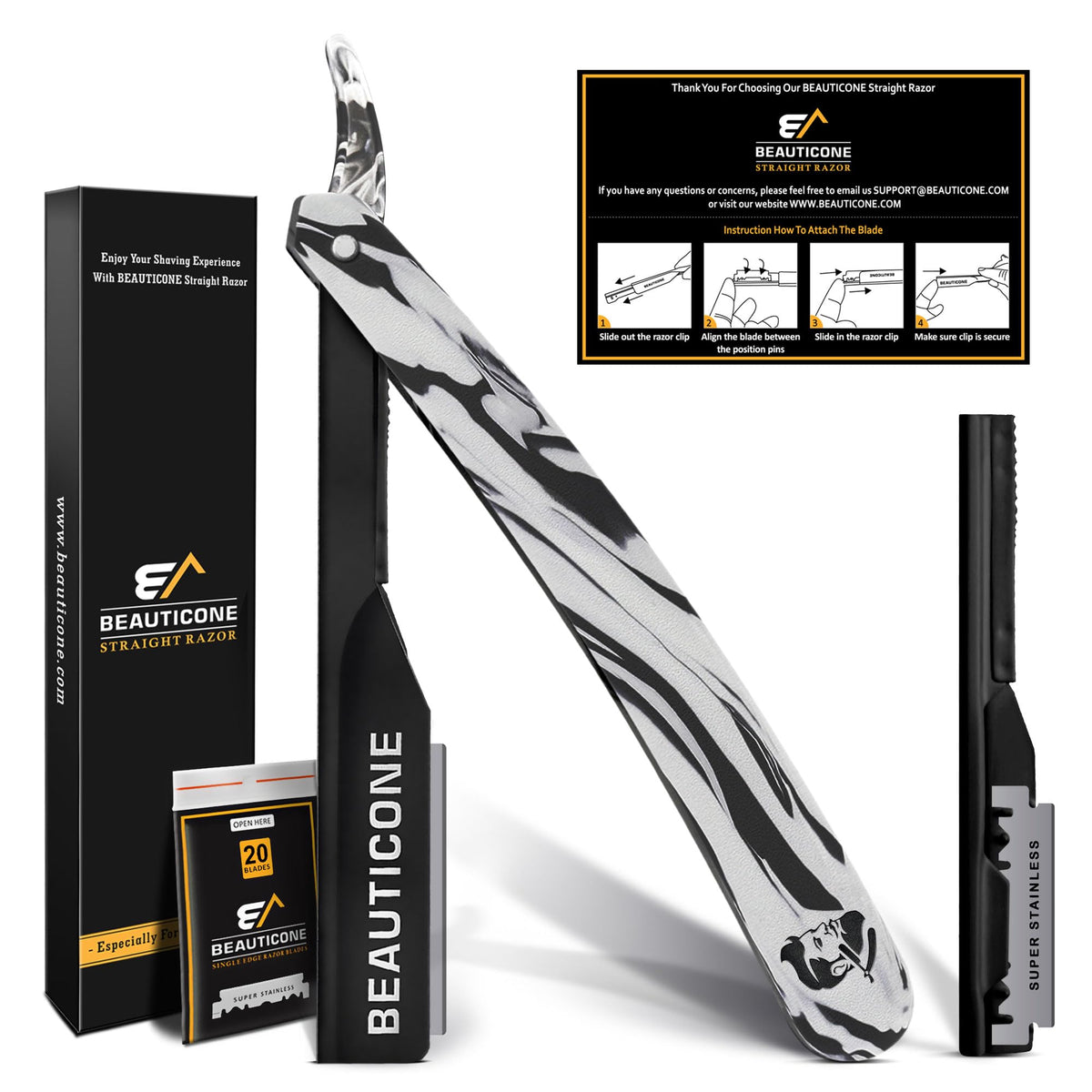 Navaja recta Beauticone para barbero con estuche regalo, almacenamiento seguro.