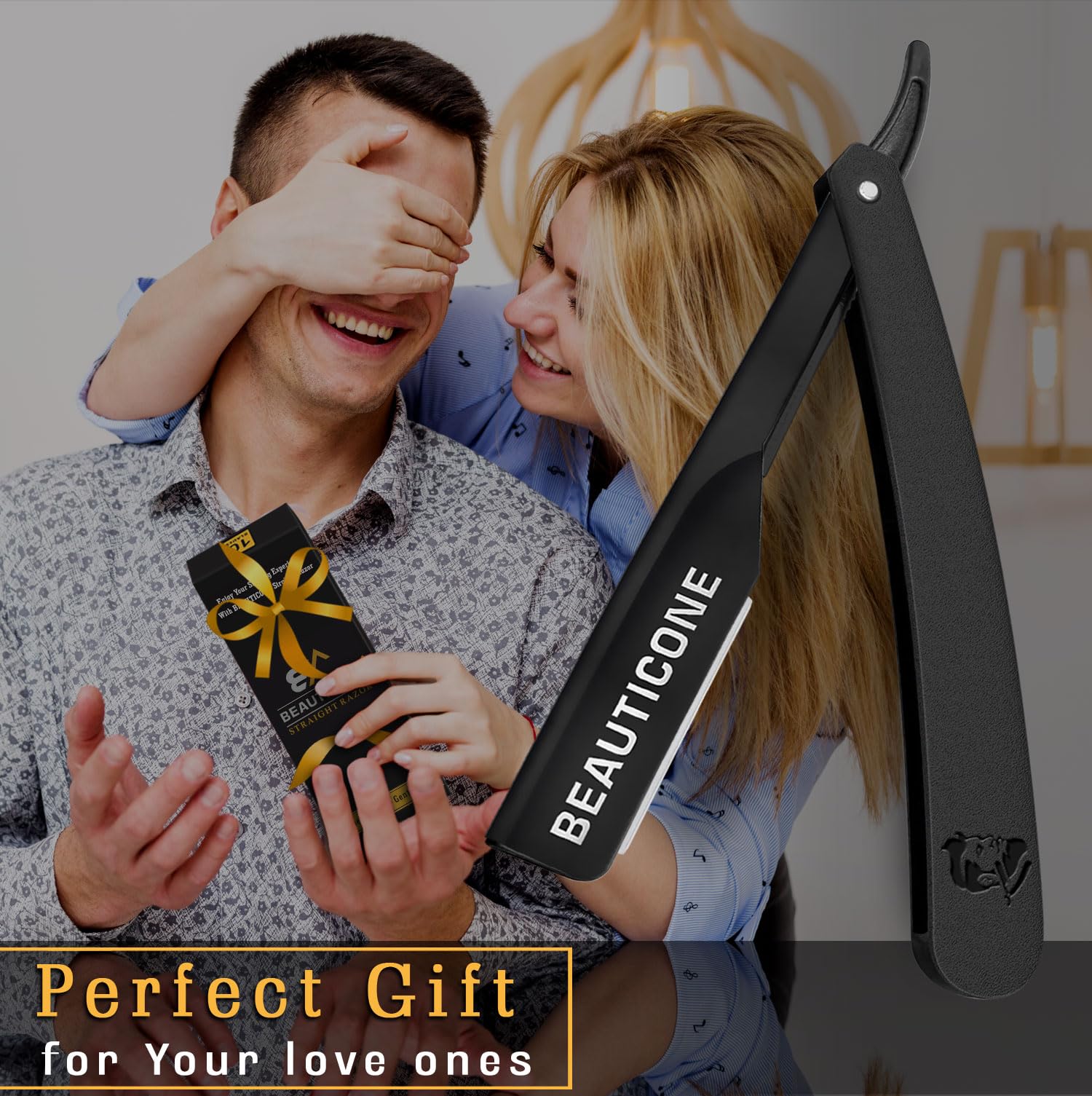 Beauticone navaja recta barbero incluye 10 hojas para afeitado cercano.