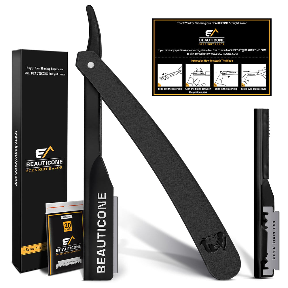 Beauticone navaja recta barbero con mango ergonómico para control preciso.