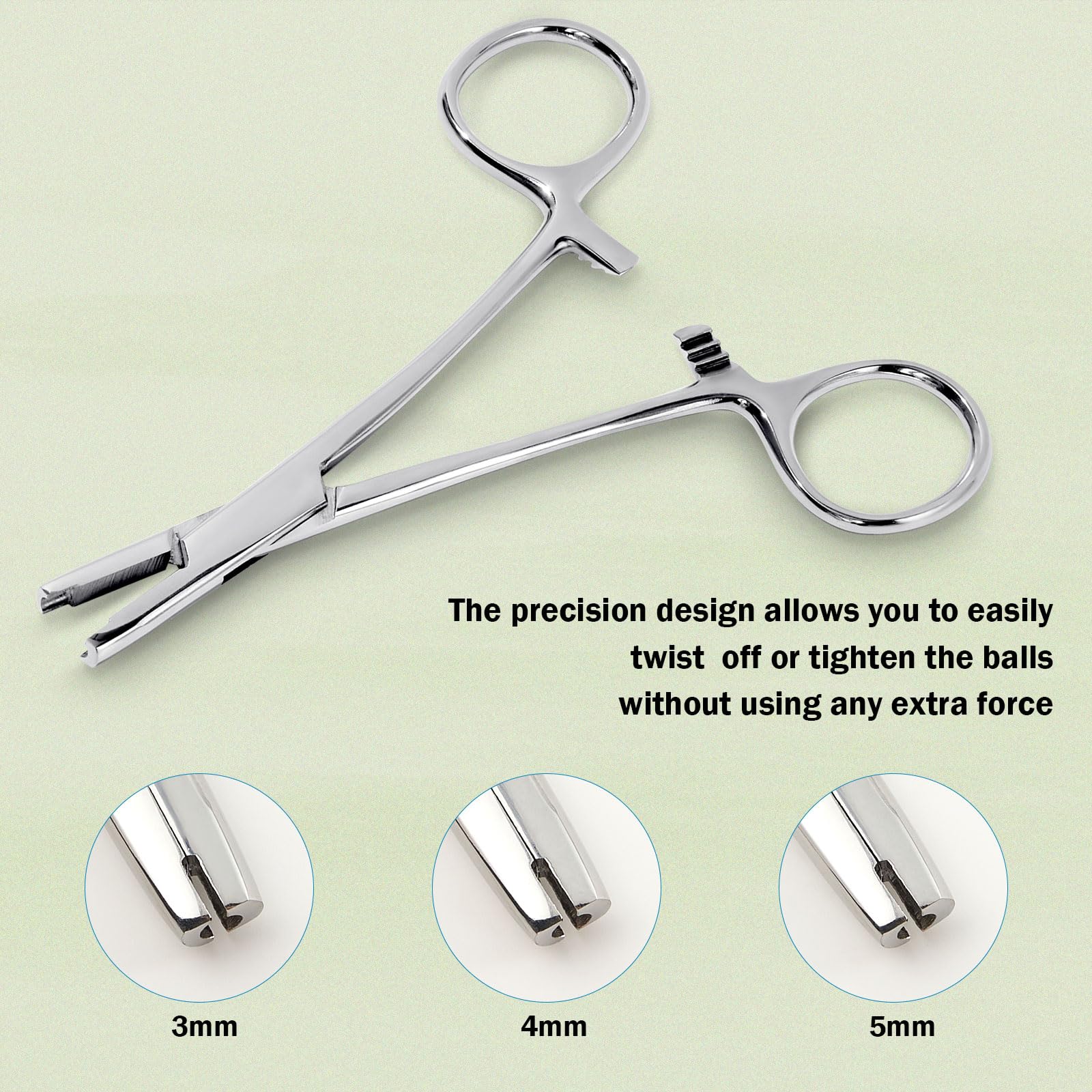 Beautidots herramienta agarradora de bola piercing 5mm, acero médico 316L resistente.