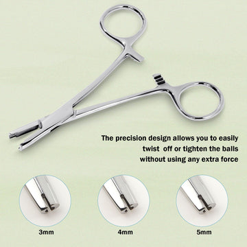 Beautidots herramienta agarradora de bola piercing 5mm, acero médico 316L resistente.