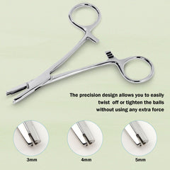 Beautidots herramienta agarradora de bola piercing 5mm, acero médico 316L resistente.