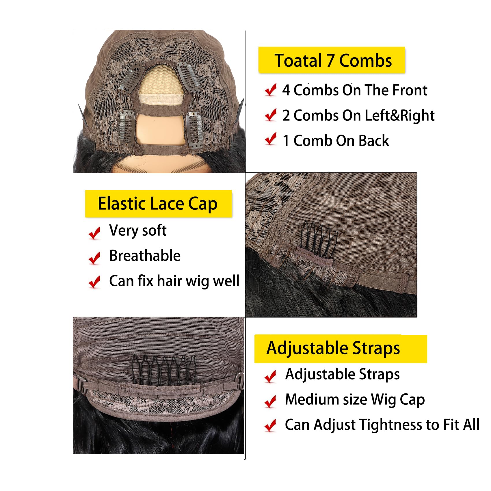 Beautkol U Part Wig cap ajustable con clips para mayor comodidad.