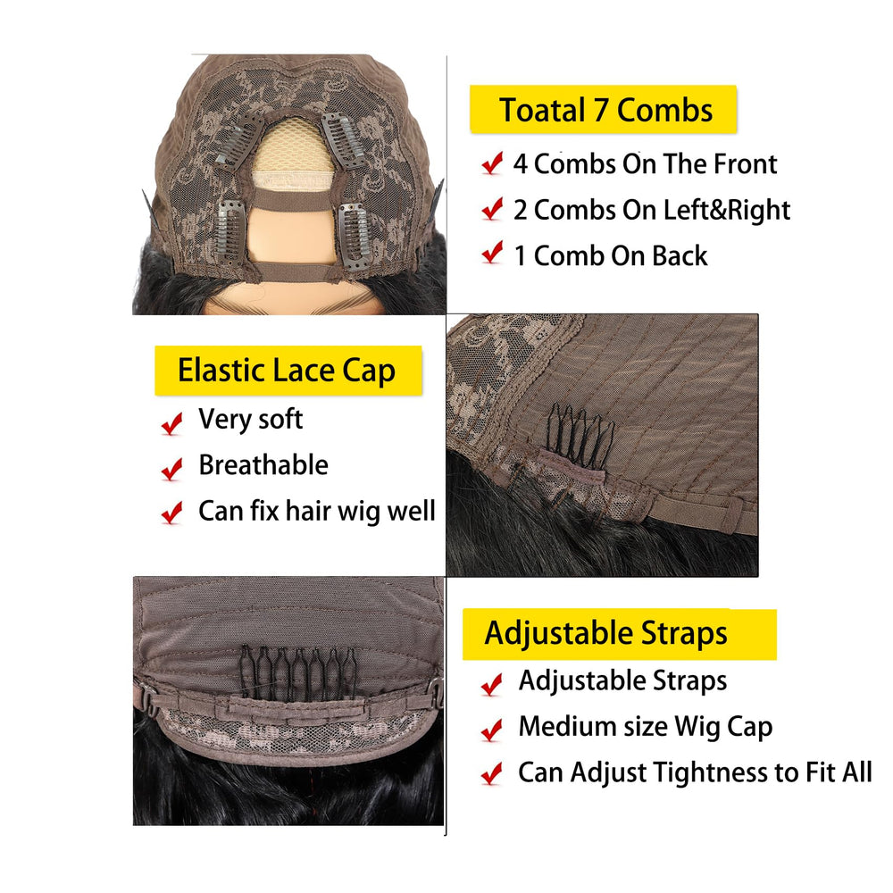 Beautkol U Part Wig cap ajustable con clips para mayor comodidad.