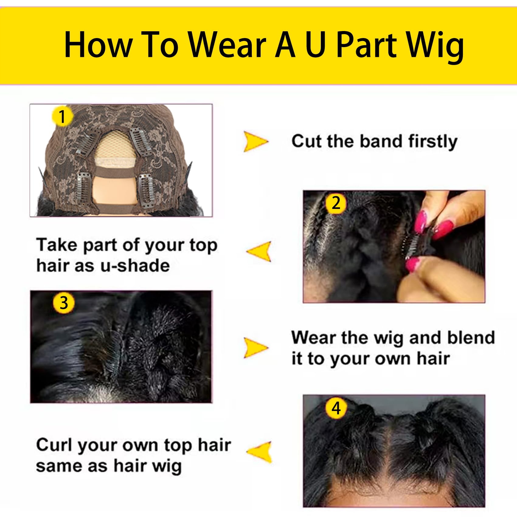 Beautkol U Part Wig color negro natural para un acabado discreto.