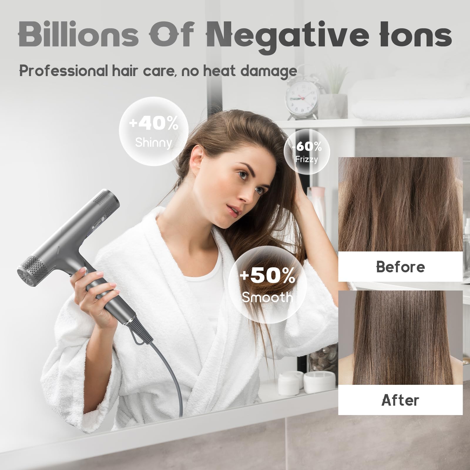 BEAUTURAL secador de pelo, ruido bajo para secar sin molestar.