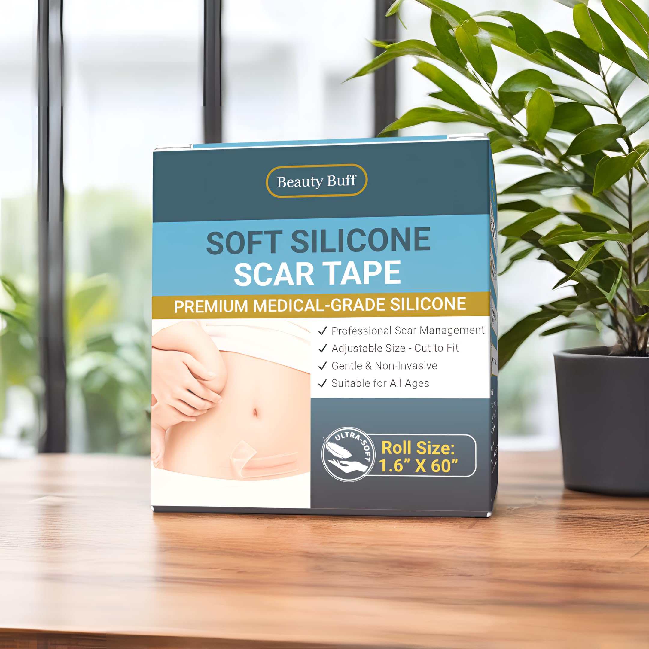 Beauty Buff aplicación diaria de silicona para cicatriz, acompaña la rutina de cuidado.