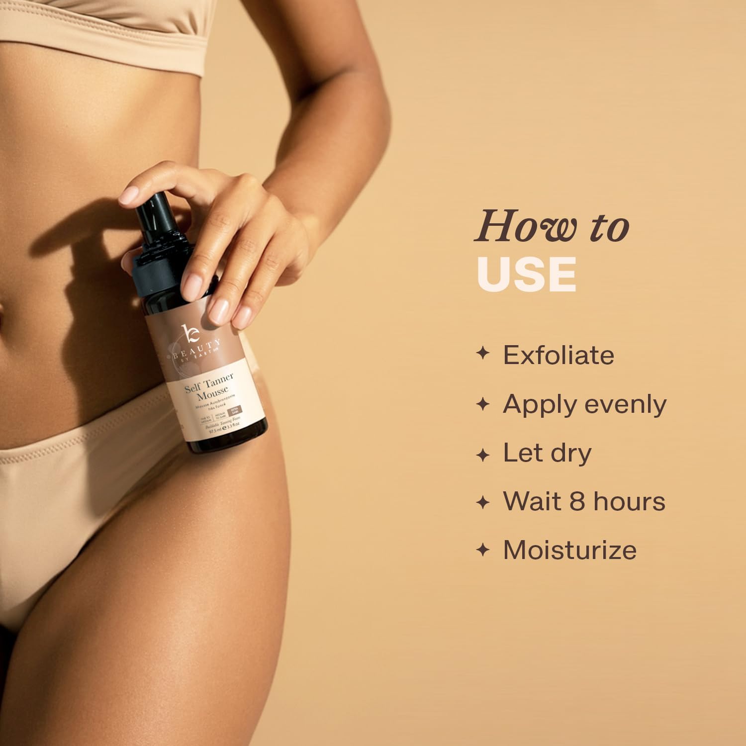 Beauty by Earth Autobronceador Mousse: efecto bronceado profundo y duradero.