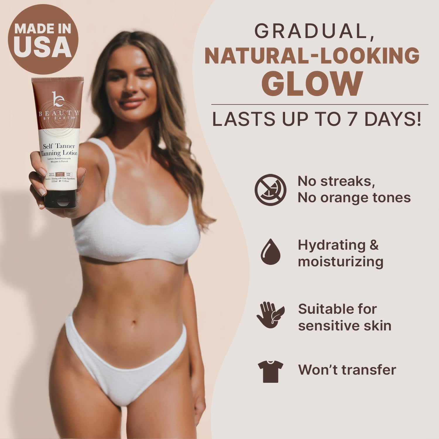 Beauty by Earth Autobronceador: tono medio a oscuro para pieles diversas.
