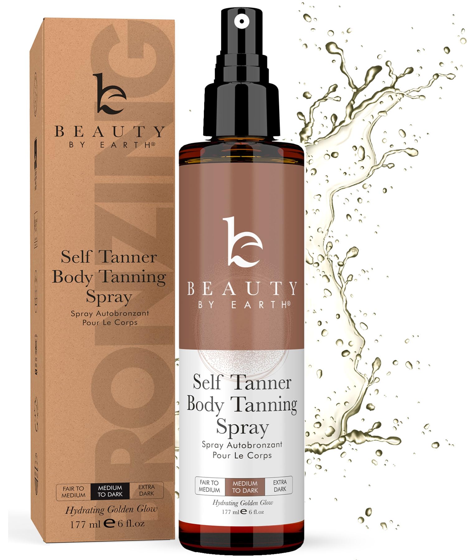 Beauty by Earth spray autobronzant bouteille, rendu naturel et rapide.